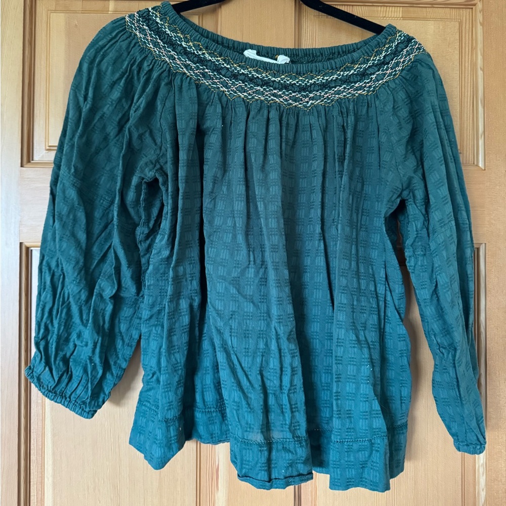 The Great The Sea Glass Smocked Oversized Palm Leaf Blouse Top S-1